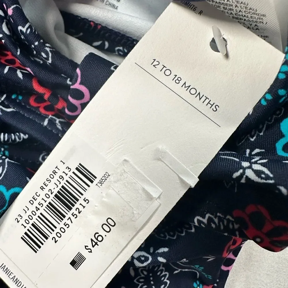 NWT Janie & Jack Baby Girl Two Piece Swimsuit Navy Ruffle Floral - Size 12-18M